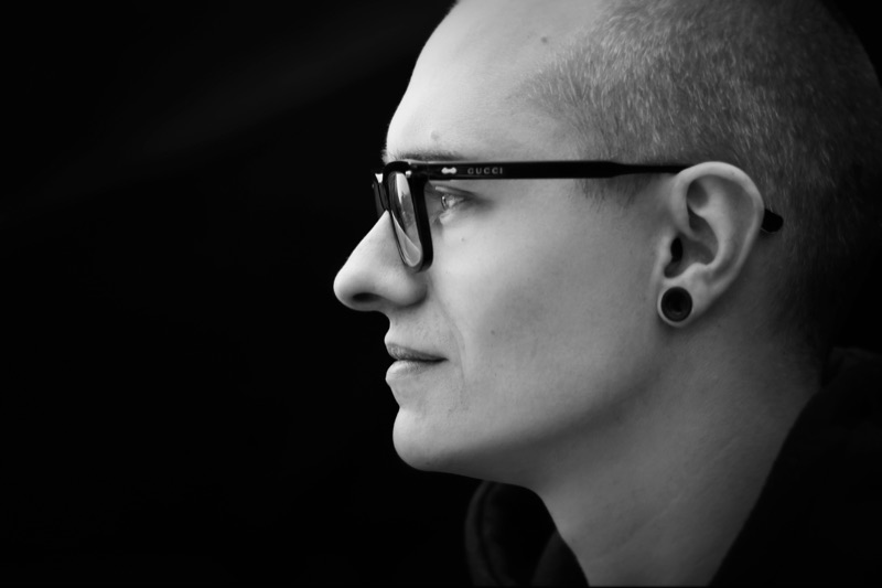 Alan Avins in profile, monochrome portrait